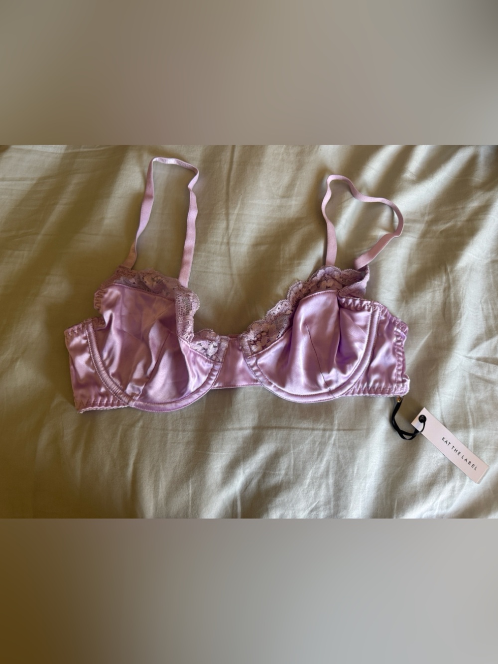 (NWT) Kat the Label Lavender Satin Lace Underwire Bra - L